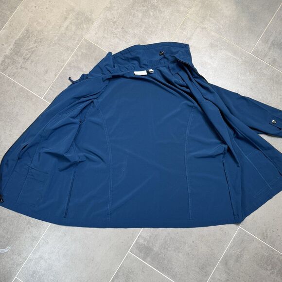 Chicos Weekends Full Zip Navy blue Drawstring neck Rain Coat stretch Jacket Sz 3 - Picture 7 of 10
